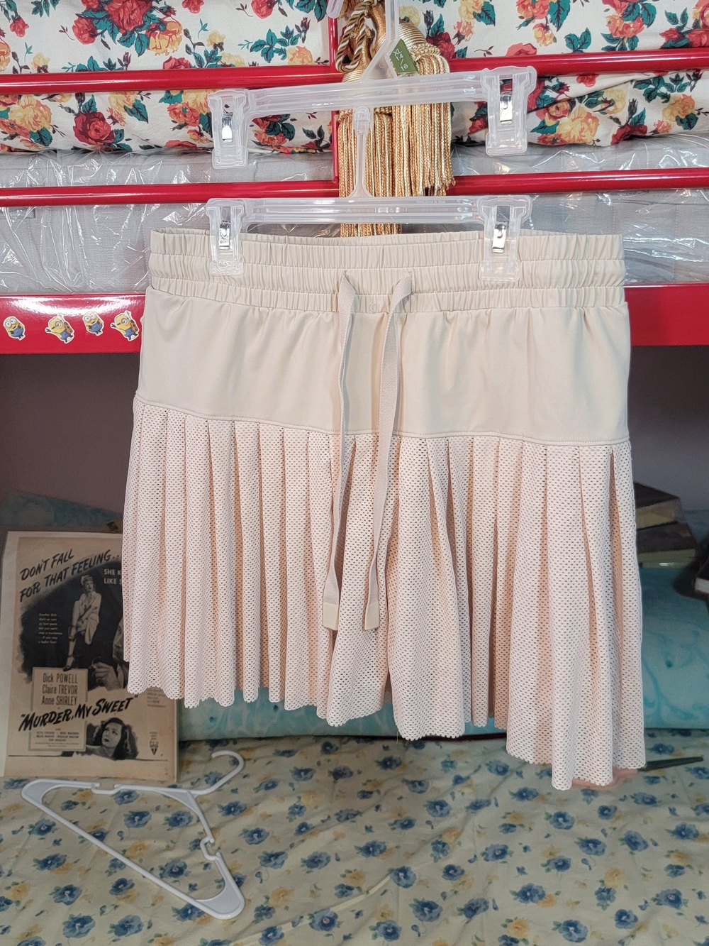 JoyLab Beige Pleated Mesh Skort with Drawstring Waist Size Medium